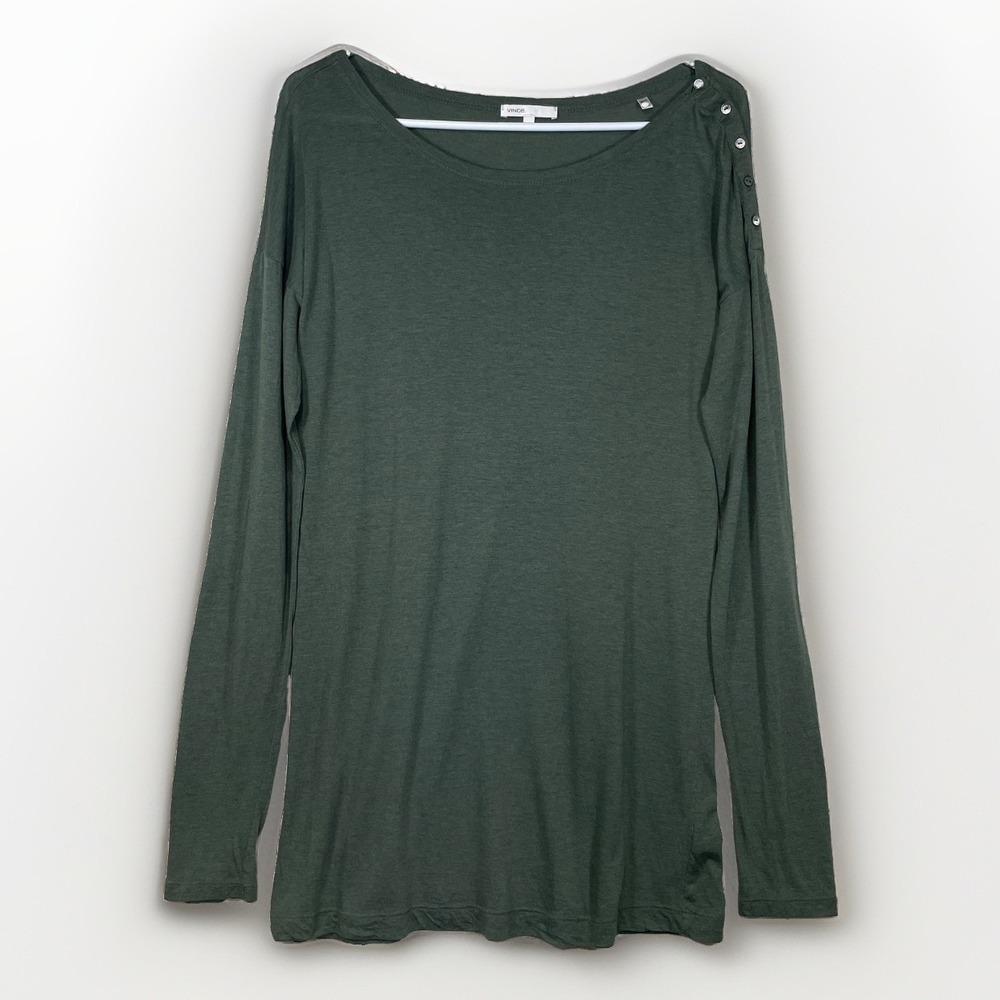 Vince Woman's L Tunic Top Long Sleeve Modal Blend Shoulder Buttons Soft Peru
